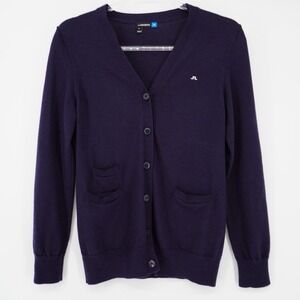 J Lindeberg Sweater Womens Cardigan Navy Medium Preppy Golf Casual Ladies